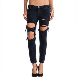 One Teaspoon Trashed Skinny Black Freebirds Jeans